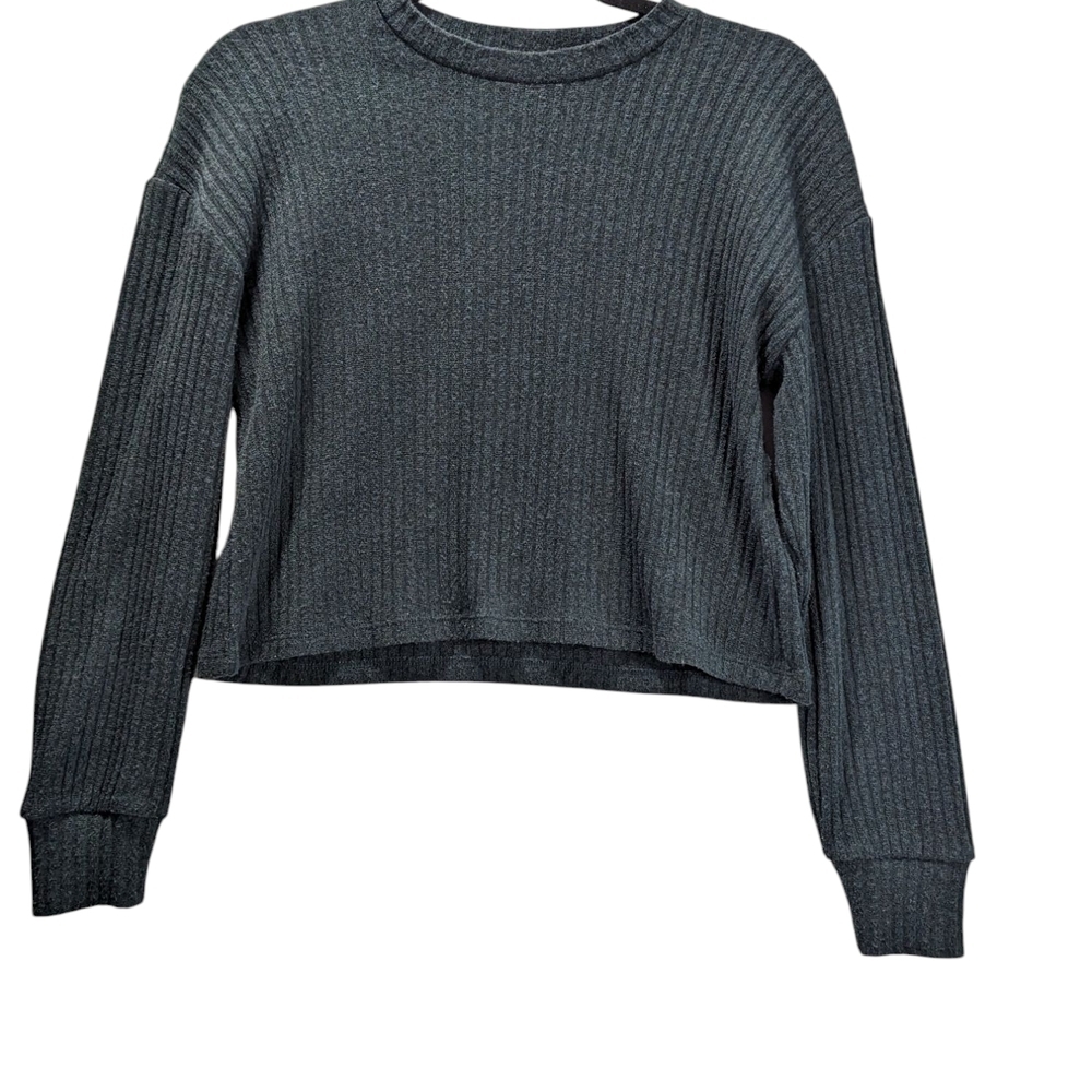 Wilfred Aritzia Olive Green Crew Neck Crop Sweater Ribbed Size XS Flaw